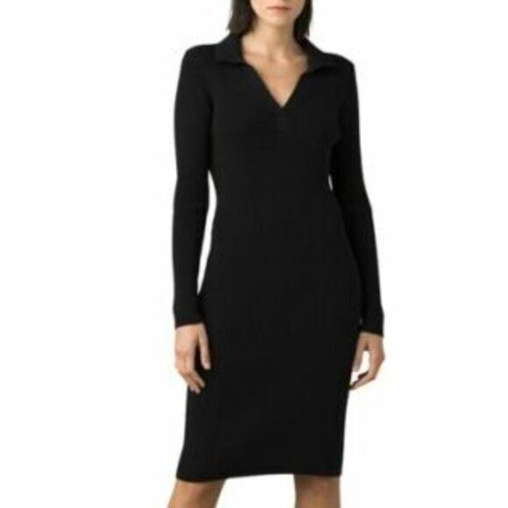 new Womens Prana Black MIDI Fitted Sweater Dress Size Small Acadia Pullover